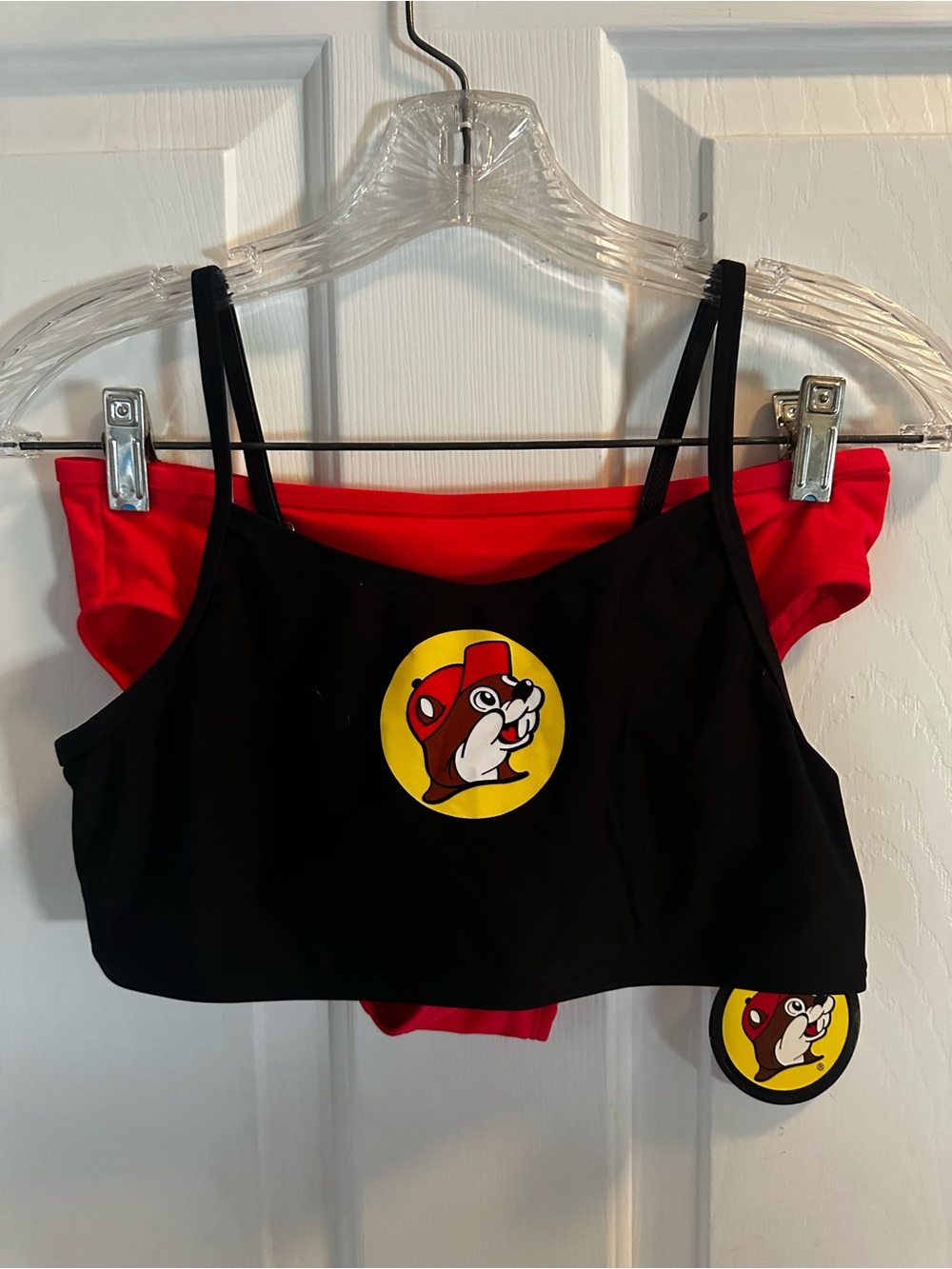 Kids Black & Red Two-Piece Swim Set with Buckee’s Character Logo